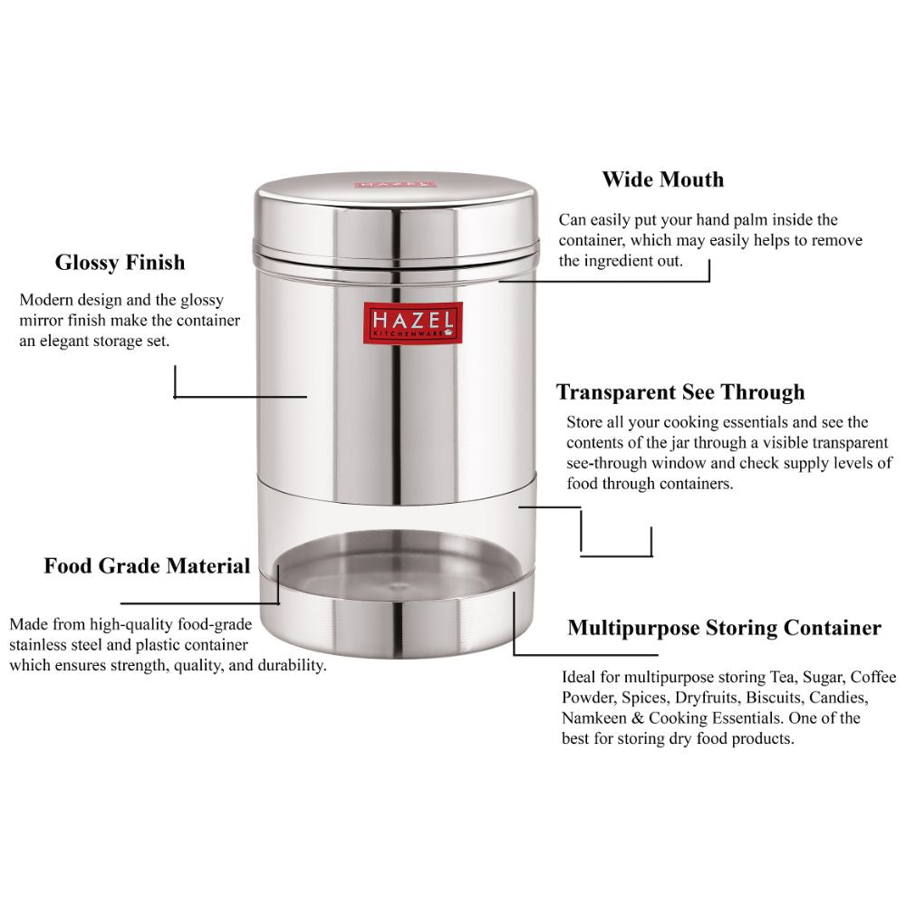 Transparent Wide Mouth Steel Container, 600 ML