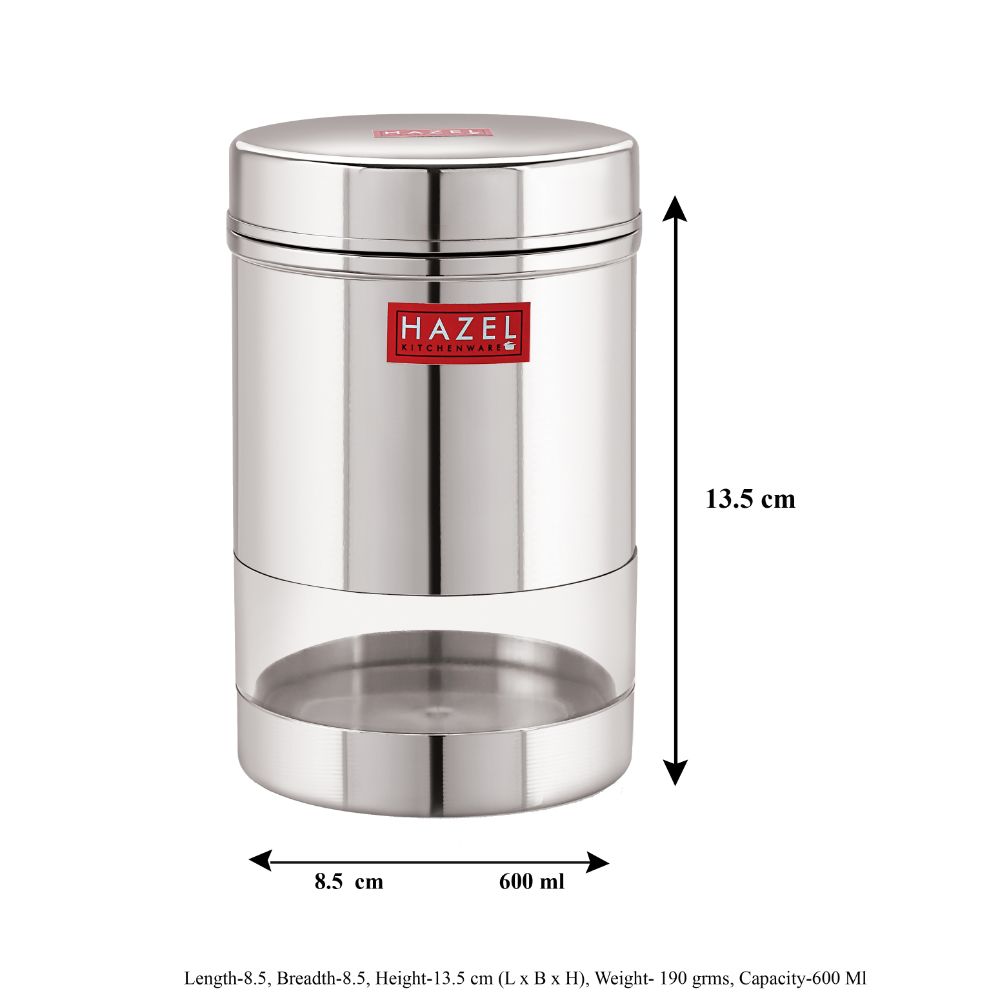 Transparent Wide Mouth Steel Container, 600 ML