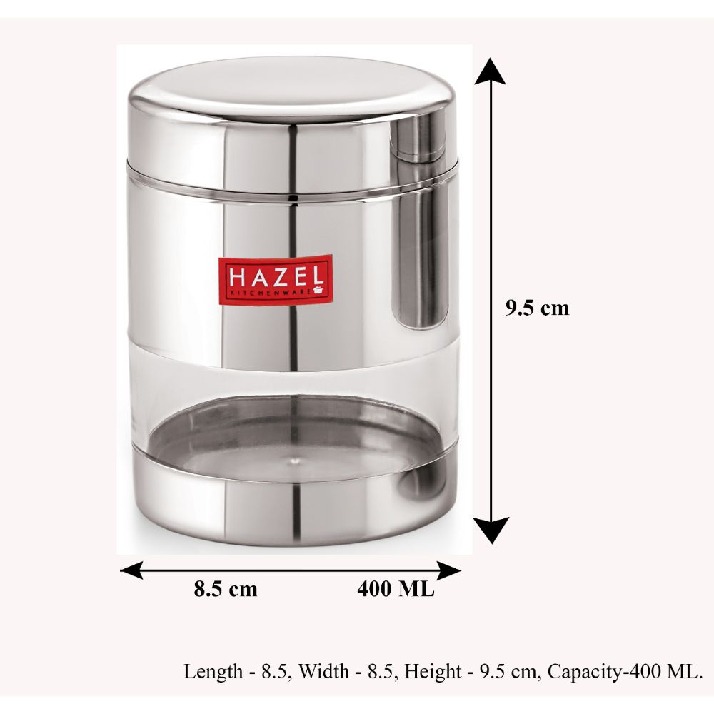 Stainless Steel Glossy Transparent Jars, 400 ML