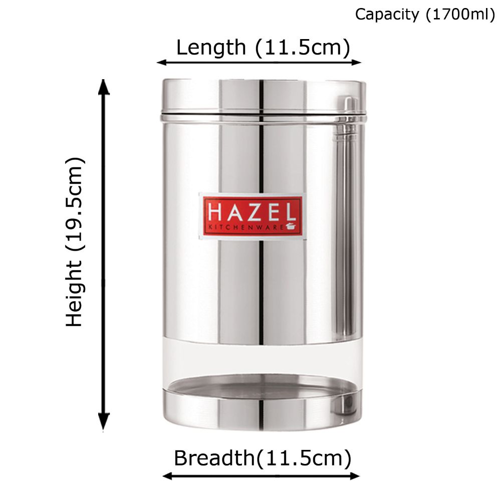 Stainless Steel Transparent Container, Glossy Finish -1.7 L