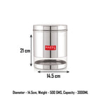 Container annotated with height (21cm) and diameter (14.5cm) measurements, weight 500 grams, capacity 3000ML.