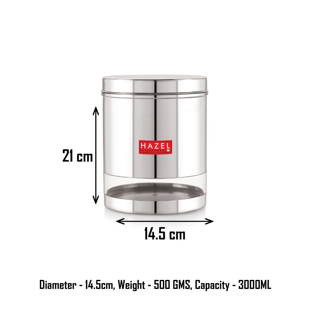 Container annotated with height (21cm) and diameter (14.5cm) measurements, weight 500 grams, capacity 3000ML.