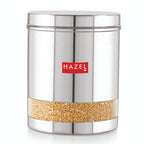 A single container filled with yellow split lentils, lid closed, on a plain white background.