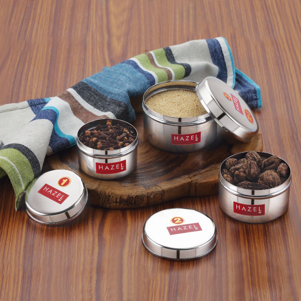 Stainless Steel Mini Containers for Kitchen Spices, Set of 3 - 50, 100 & 150 ML
