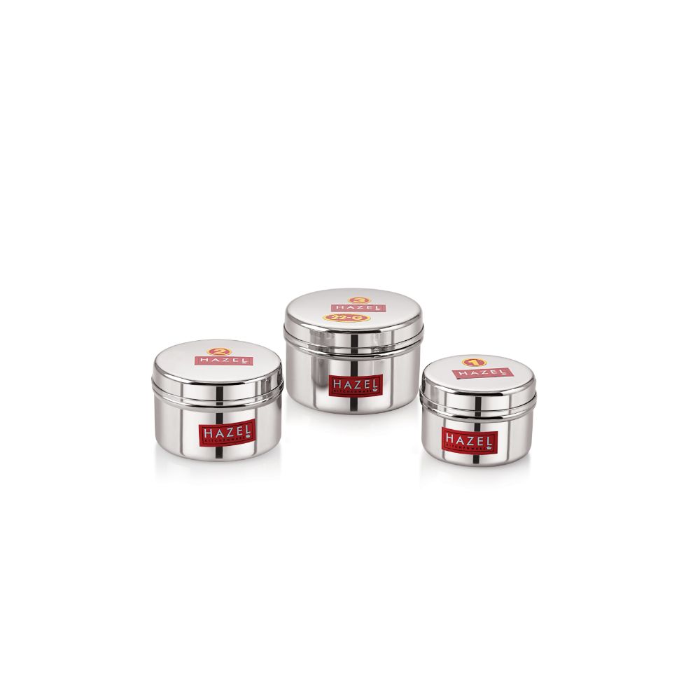 Stainless Steel Mini Containers for Kitchen Spices, Set of 3 - 50, 100 & 150 ML