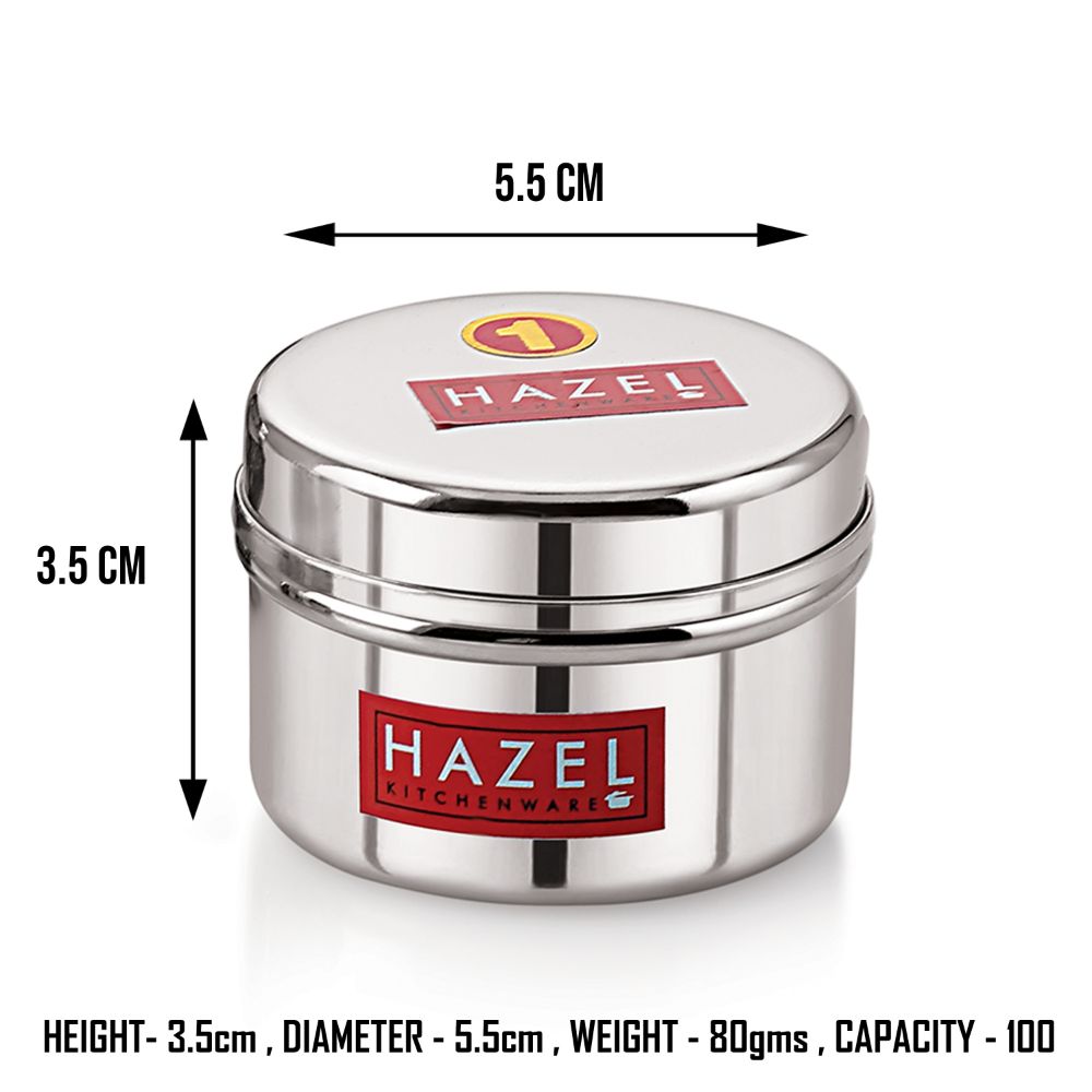 Stainless Steel Mini Containers for Kitchen Spices, Set of 3 - 50, 100 & 150 ML
