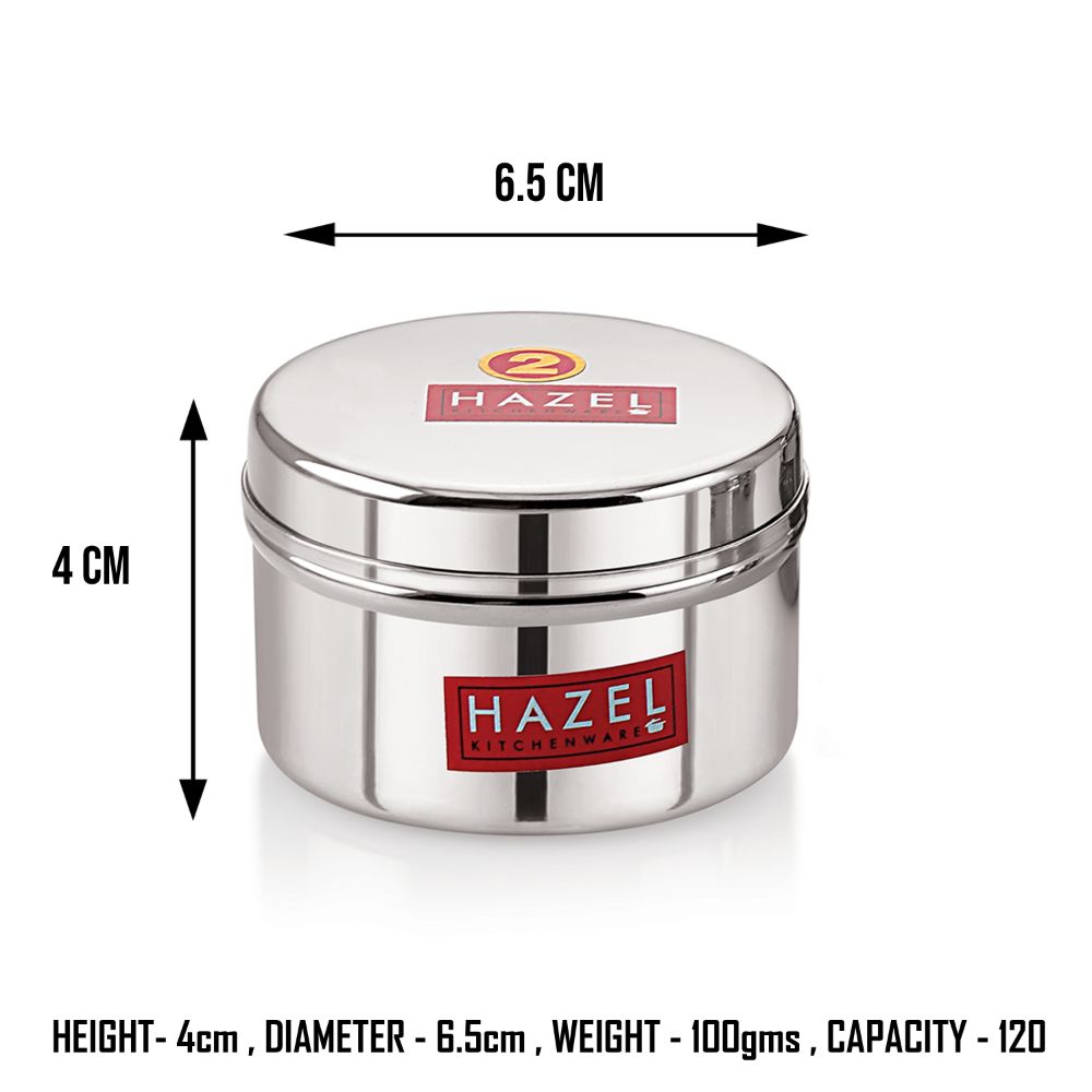 Stainless Steel Mini Containers for Kitchen Spices, Set of 3 - 50, 100 & 150 ML
