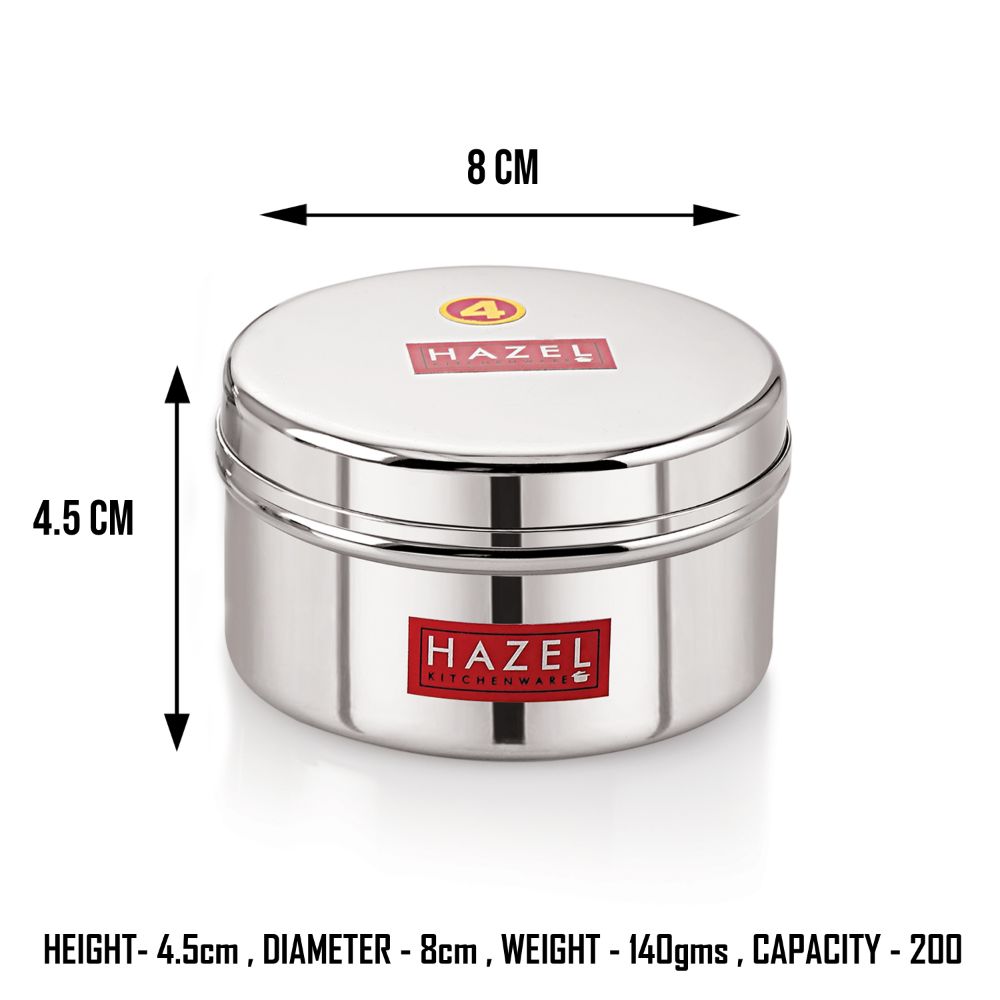 Stainless Steel Mini Containers with Airtight Lid, Set Of 3 - 250, 300 & 350 ML