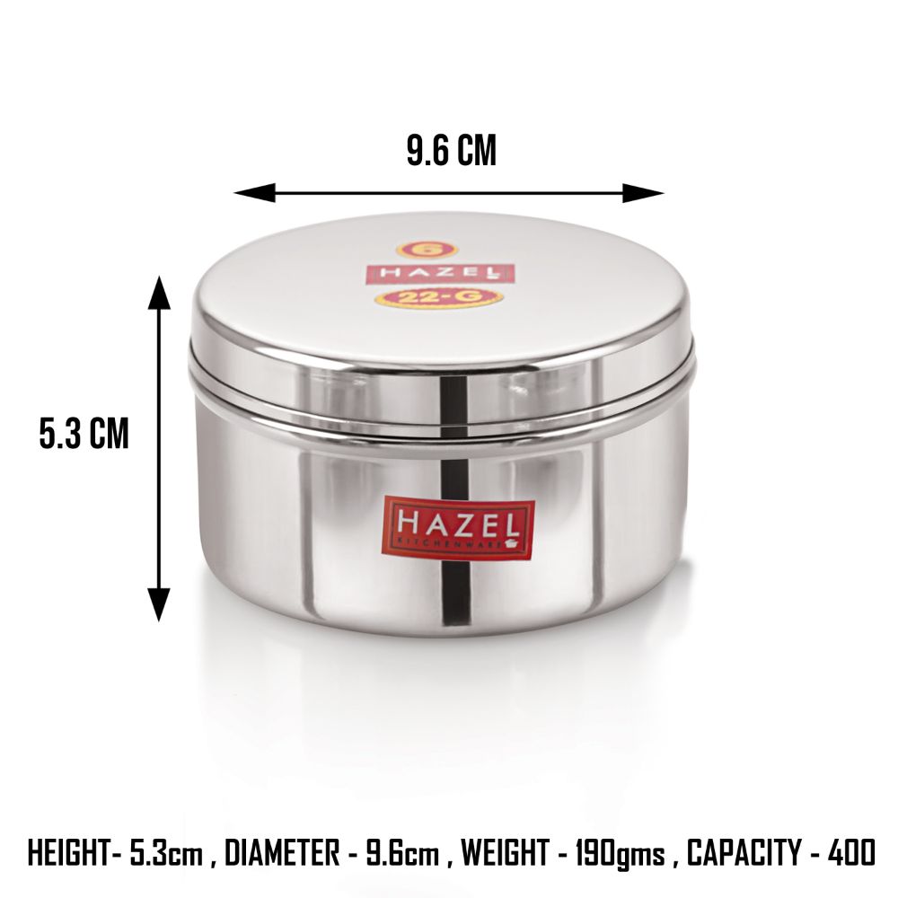 Stainless Steel Mini Containers with Airtight Lid, Set Of 3 - 250, 300 & 350 ML
