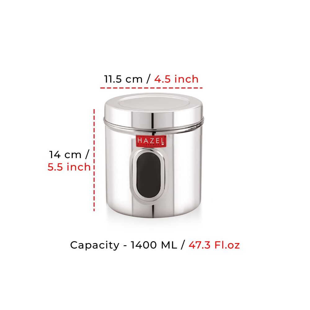 Steel Storage Container with Airtight Lid, Transparent, 1400 ML