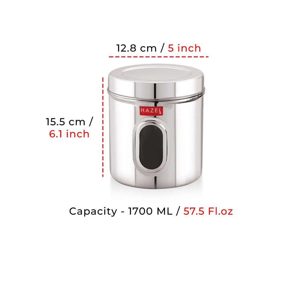 Steel Storage Container with Airtight Lid, Transparent, 1700 ML