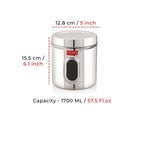Steel Storage Container with Airtight Lid, Transparent, 1700 ML