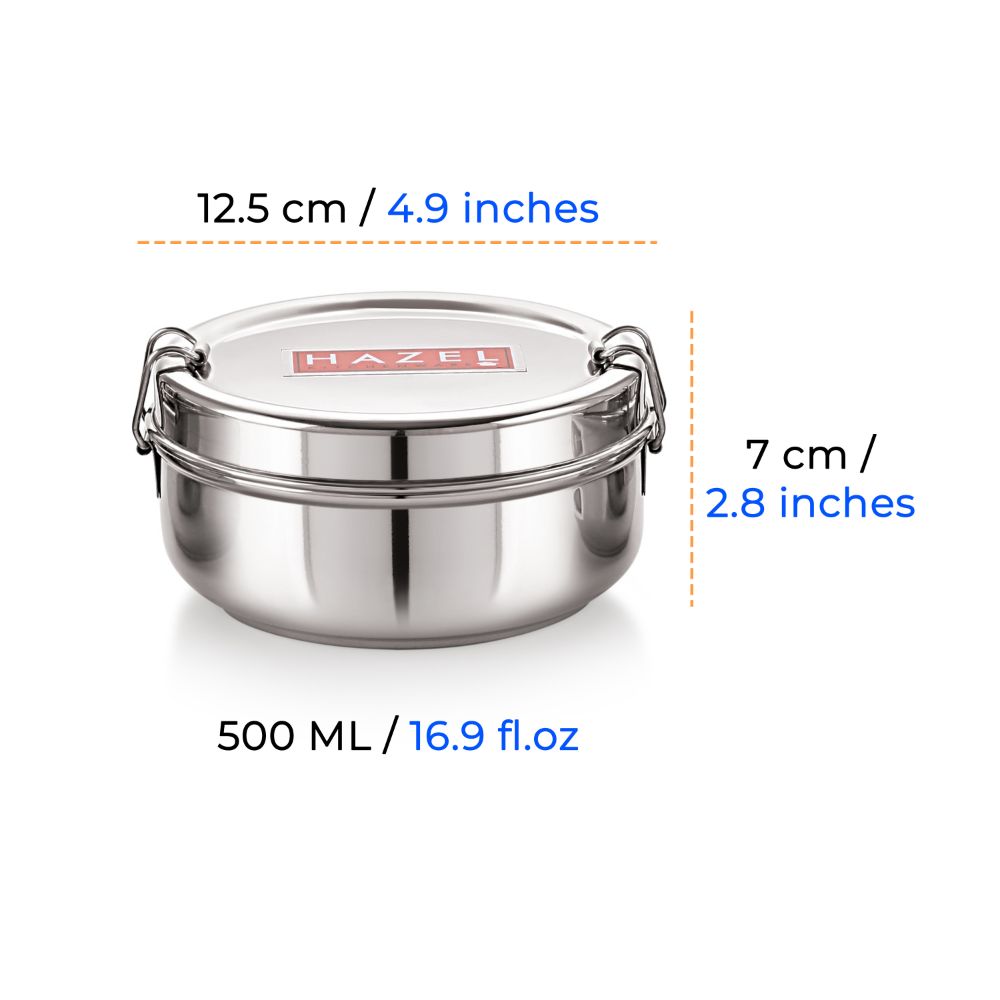 Stainless Steel Lunch Box With Locking Clip, 500 ML