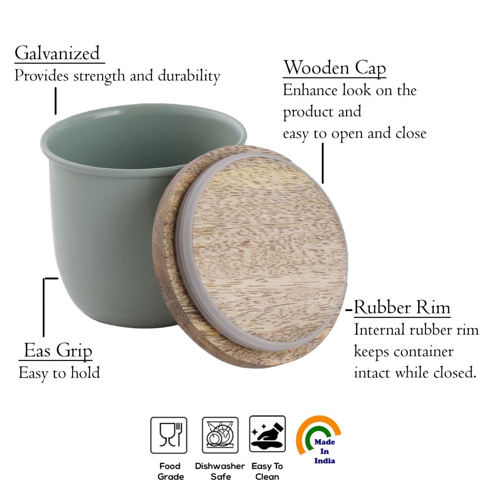 Airtight Food Storage Container with Wooden Lid, Green - 700ml