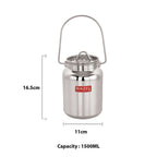 Container annotated with dimension lines showing 16.5cm height, 11cm width, and 1500ML capacity.