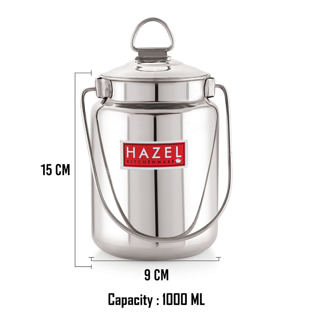 Plain Stainless Steel Ghee Barani, Milk, Oil, Multipurpose Container - 1 L