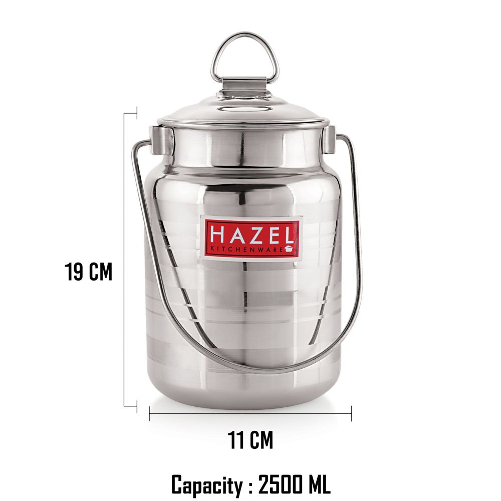 Designer Stainless Steel  Barani for Milk, Ghee or Oil, 2.5 L