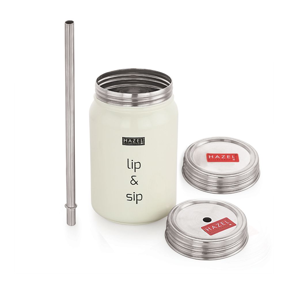 Steel Sipper Jar with 2 Lids and Steel Straw– 700 ML