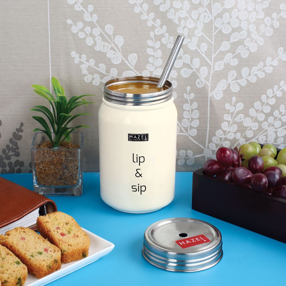 Steel Sipper Jar with 2 Lids and Steel Straw– 700 ML