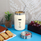 Steel Sipper Jar with 2 Lids and Steel Straw– 700 ML