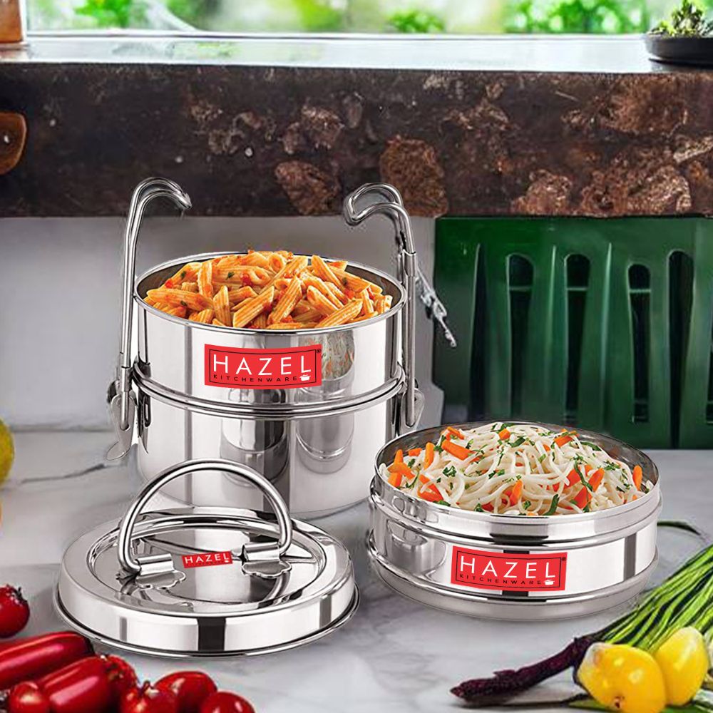 Stainless Steel 3 Tier Tiffin Dabba With Locking Clip (420, 450, 520ML)