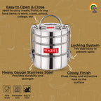 Stainless Steel 3 Tier Tiffin Dabba With Locking Clip (420, 450, 520ML)