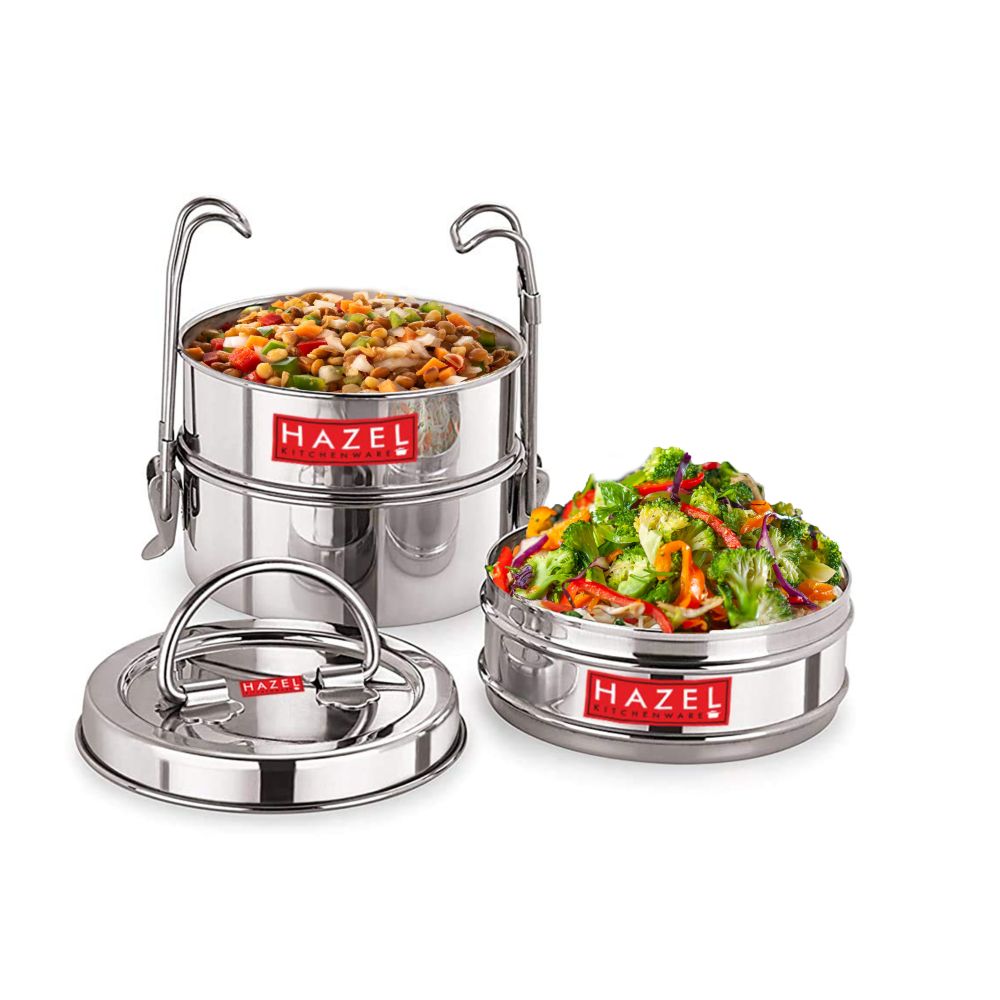 Stainless Steel 3 Tier Tiffin Dabba With Locking Clip (420, 450, 520ML)