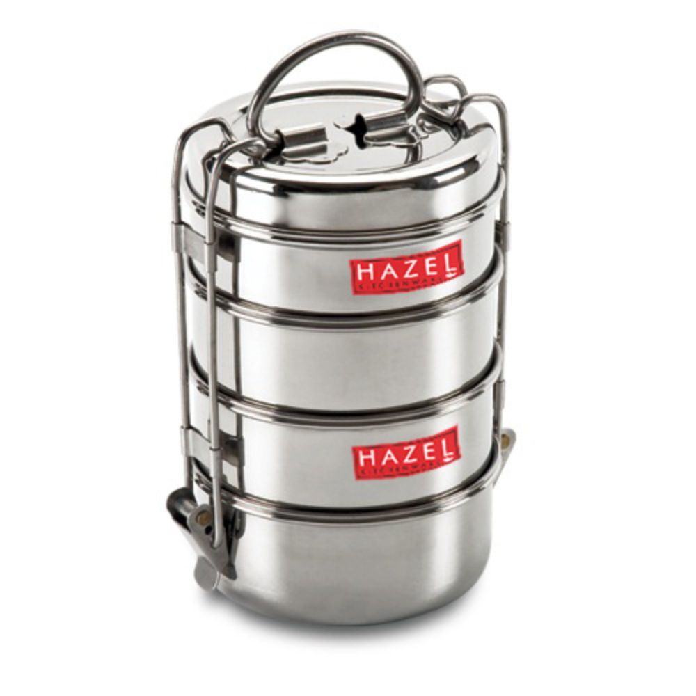 Stainless Steel 4 Tier Tiffin Dabba With Locking Clip (420, 450, 450, 520ML)