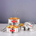 Stainless Steel 4 Tier Tiffin Dabba With Locking Clip (420, 450, 450, 520ML)