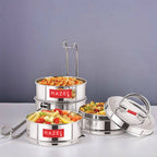 Stainless Steel 4 Tier Tiffin Dabba With Locking Clip (420, 450, 450, 520ML)