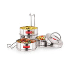 Stainless Steel 4 Tier Tiffin Dabba With Locking Clip (420, 450, 450, 520ML)
