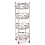 Stainless Steel 4-Layer Fruit & Vegetable Basket Trolley with Wheels, 14 x 30.6 Inches