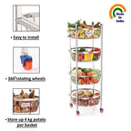 Stainless Steel 4-Layer Fruit & Vegetable Basket Trolley with Wheels, 14 x 30.6 Inches