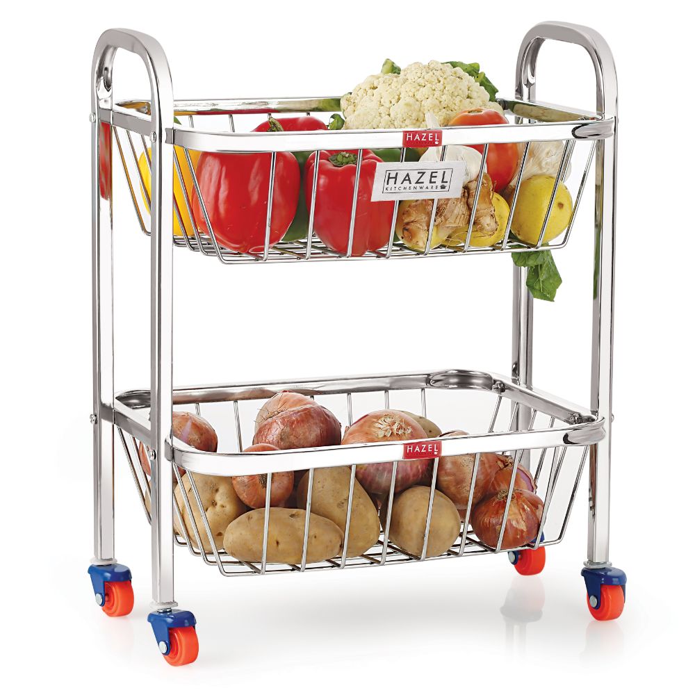 2 Layer Fruit Vegetable Basket Trolley, 14 x 18.4 Inches