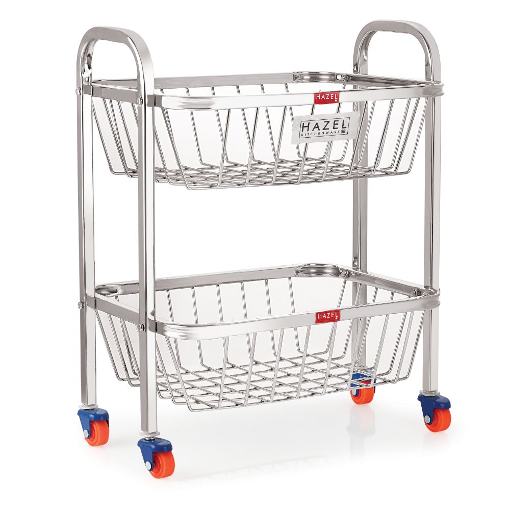 2 Layer Fruit Vegetable Basket Trolley, 14 x 18.4 Inches
