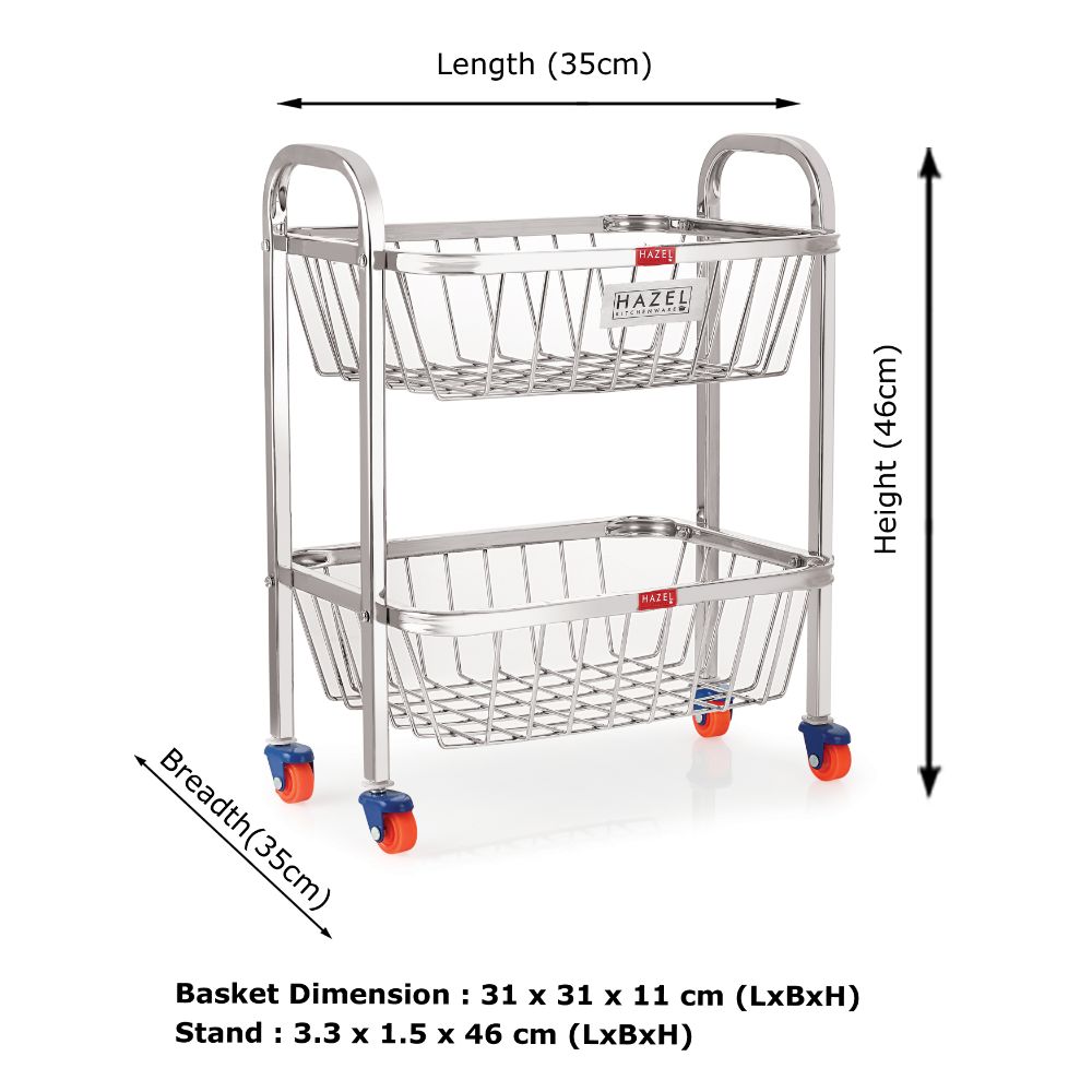 2 Layer Fruit Vegetable Basket Trolley, 14 x 18.4 Inches