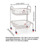 Stainless Steel 2-Layer Fruit & Vegetable Basket Trolley with Wheels, 18.2 Inches