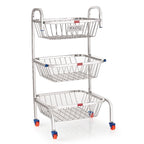 Stainless Steel 3-Layer Fruit & Vegetable Basket Trolley with Wheels, 26 Inches
