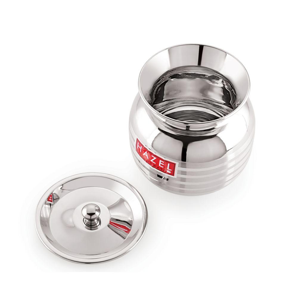 Stainless steel lota with lid set aside