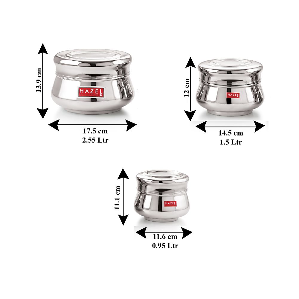Stainless Steel  Apple Shape Container Set of 3 (950, 1500 & 2550 ML)