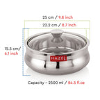 Stainless Steel Roti Dabba/Casserole with Glass Lid – 2500 ML