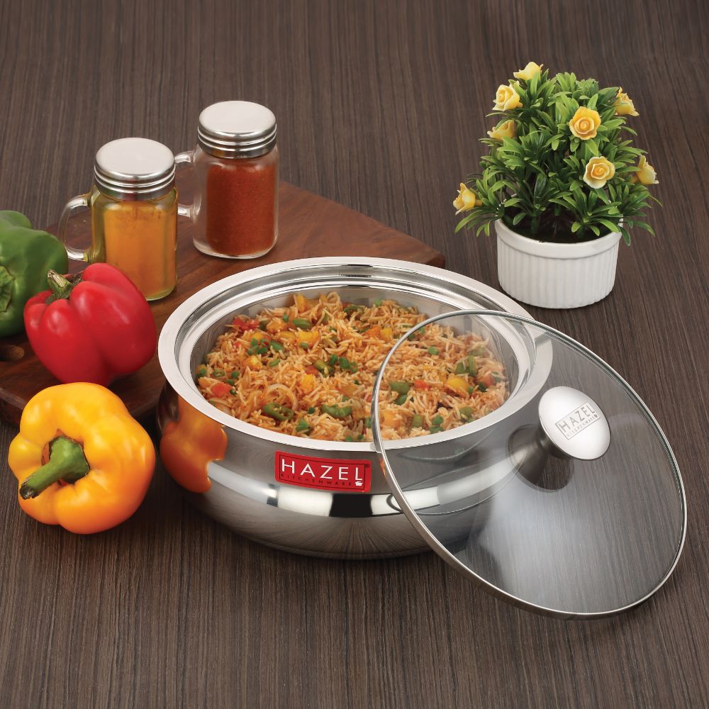 Stainless Steel Roti Casserole/Hotcase with Glass Lid – 800 ML