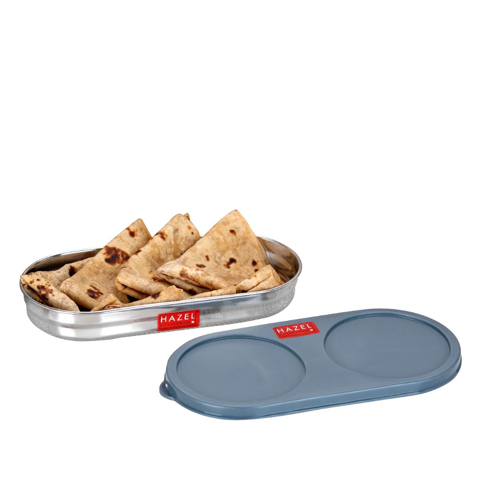 Oval Stainless Steel Roti Box/Puri Dabba With Leak Proof Lid