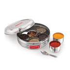 Stainless Steel Masala Dabba with Airtight Lid, 7 Containers and 1 Spoon