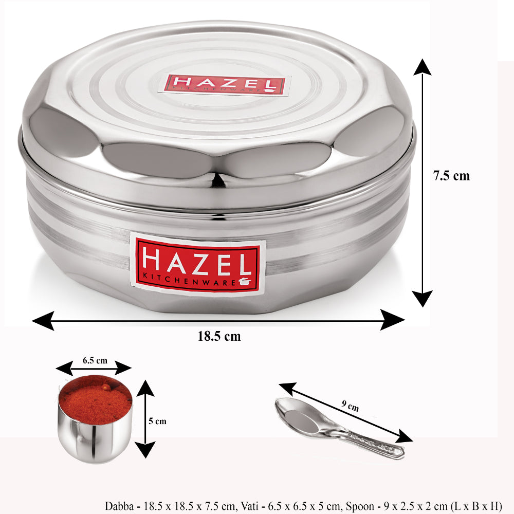 Stainless Steel Masala Dabba with Airtight Lid, 7 Containers and 1 Spoon