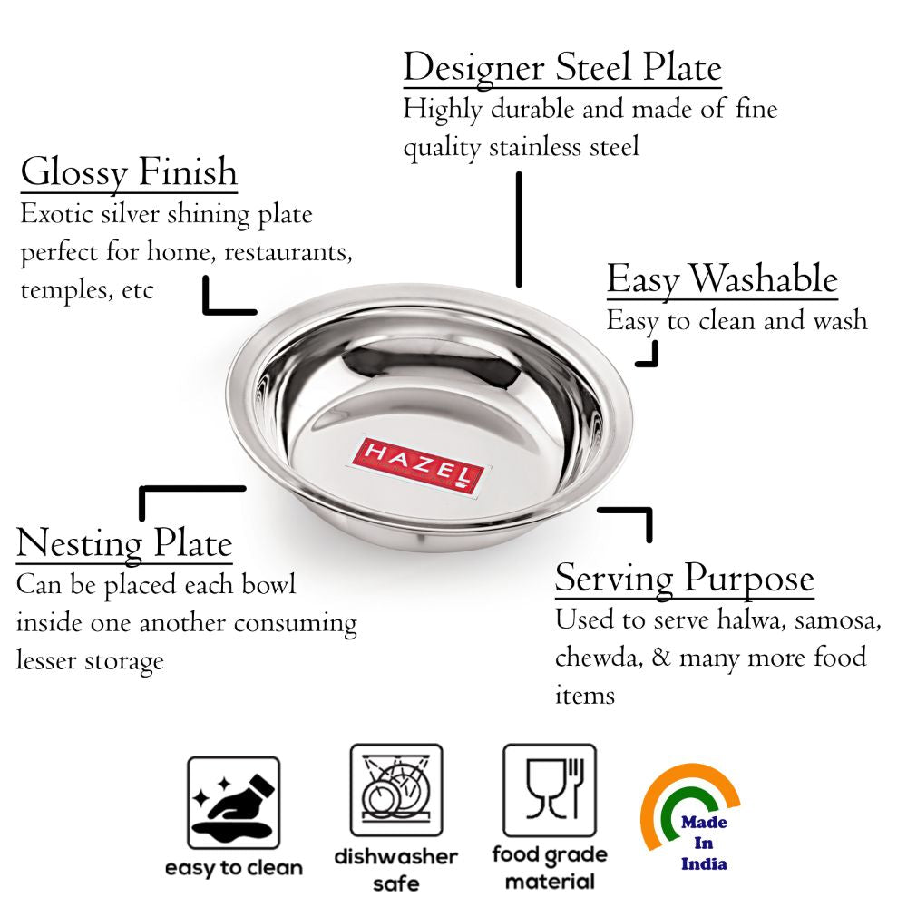 Feature callout graphic on a single bowl highlighting designer steel plate, glossy finish, easy washable