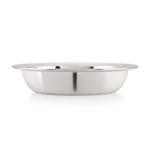 Single stainless steel snack bowl shown in side profile, clean shot on plain white background.