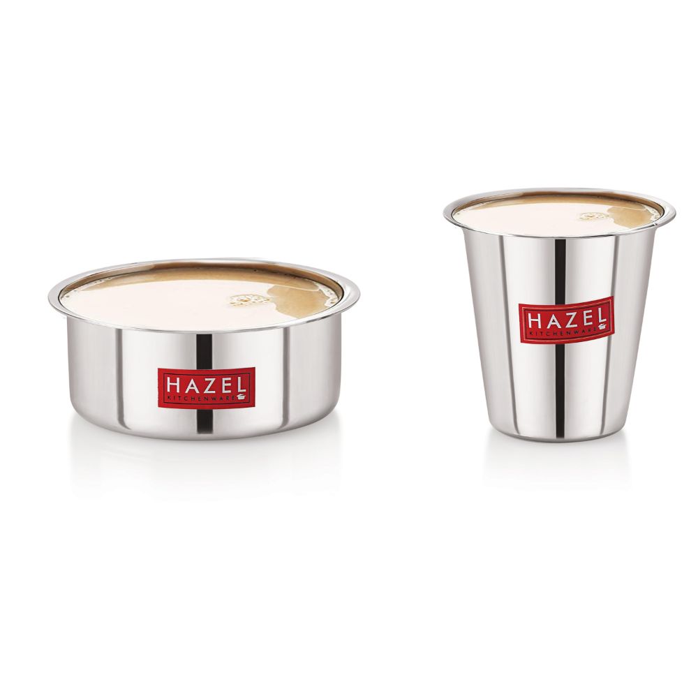 Stainless Steel Tea Dabara Set, Tumbler & Bowl Combo