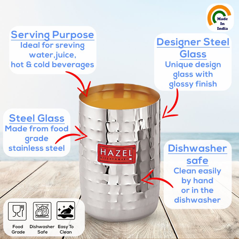 Hammered Stainless Steel Drinking Glass 350 ML