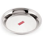 The empty stainless steel parat viewed from directly above on a plain white background.